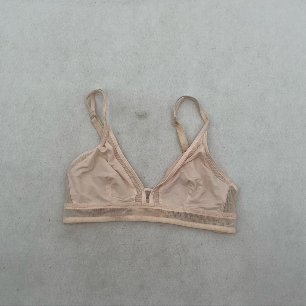 LIVELY Women’s Mesh Trim Bralette Nude color size: Small